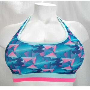 Sketchers Women's Wire Free Sports Bra Size LARGE Geometric Blue & Pink Print NW